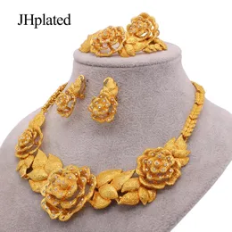 Pendientes Collar Dubai Fashion Gold Regalos de boda 24k Joya de joyas Pulseras Pulseras de joyas de novia Juego para mujeres