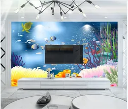 Beställnings- foto bakgrundsbilder för väggar 3D-väggmålningar fräsch vacker undervattensvärld Dolphin Coral Reef Aquarium Barnrum Bakgrund Väggpapper Heminredning