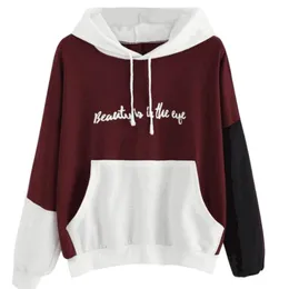 Damskie bluzy bluzy Dihope Drukuj List Kobiet Z Długim Rękawem Fashion Pullover Damska Dziewczyna Kontrast Kolor Tops Odzież