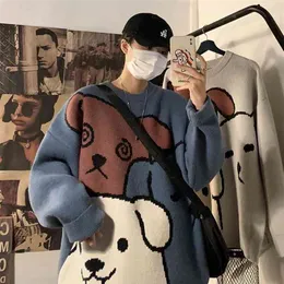 Tröja män höst och vinter förtjockning lösa streetwear koreanska stil stickade tröjor mode trend personliga par kläder 210818