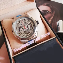 유명한 브랜드 디자인 스테인레스 스틸 쿼츠 사파이어 시계 남성 실버 tourbillion 해골 방수 시계 다기능 플라이휠 시계