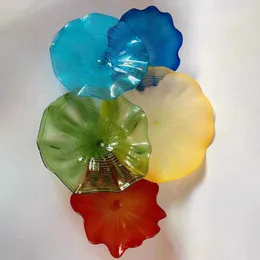 Murano Glass Hanging Plates Art Lamp Handmade Blown Flower Wall Decoration Colorful Plate for Home Living Room 8 to 18 Inches