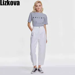 Lizkova Bahar Beyaz Kot Kadın Yüksek Bel Harem Pantolon Mujer Pantalones Artı Boyutu Rahat Streetwear Vaqueros 211129