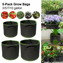 Plantadores Pots 5pcs tecido de aeração respirável com alças de plantação de recipientes vegetais/flor/planta Culture sacos de berçário Pote 3/5/7Gallon