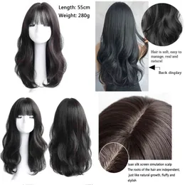 Hair Synthetic Wigs Cosplay Houyan Long Curly with Center Bangs Dark Brown Natural Female Cosplay Heat-resistant Fiber 220225