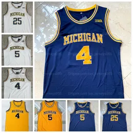 Michigan Chris Webber 4 Koszulka do koszykówki College Jalen Rose 5 Juwan Howard 25 koszulek Męskie Wszystkie szyte Granatowy Żółty Biały Rozmiar S-2XL Najwyższa jakość