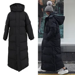 Black Down Parka Super Long Jacket Female Knee Winter Jackets Woman With Thick Black Coat