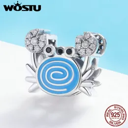 WOSTU 100% 925 Sterling Silver Lovely Clear CZ Crab Charm Beads Fit For Original Women Charm Bracelet Find Jewelry Gift FIC682 Q0531