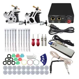 Complete Tattoo Gun Kits 2 Machines Guns 5 Colors Inks Sets 10 Pieces Needles Power Supply Tips Grips Tattoo Kits For Beginner DHL