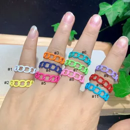 10 Adet ING Neon Emaye Gökkuşağı Renkli Curb Link Zinciri Pirinç Metal İstiflenebilir Moda Yüzükler Bayanlar için