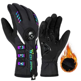 Cycling Self-locking Gloves Bike Adjustable Warm Gloves Touch Screen Full Finger Waterproof Reflective Skiing Glove For Cycling H1022