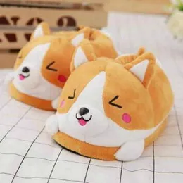 Winter warm Indoor floor bedroom Cotton Koi dog slippers cartoon cute plush Keji slippers home slip cotton pad shoes Y0731