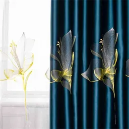 Royal Satin Lily Embroidered Curtains for Living Room Bedroom Study High Shading High-end Nordic Curtain Tulle Custom 210913