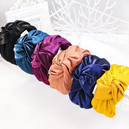 Ny lysande tyg Hårband vid sidan Huvudband Kvinnor Soft Center Knot Hår Hoop Casual Hair Tillbehör Turban Partihandel