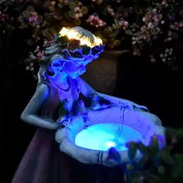 Wróżka kwiatowa dekoracja słoneczna żywica statua ogrodowa lampa słoneczna świecące w ciemności stoczni rzeźba na zewnątrz figura anioła wystrój ogrodu Q0811