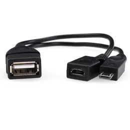 2 I 1 OTG Adapter Connector Micro USB Host Power Y Splitter Cables USB till Micro 5Pin Manlig kvinnlig kabel för Android -telefon