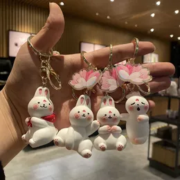 Nowy Cartoon Pink Cherry Blossom Bunny Wisiorek Brelok Rezerwat Akrylowy Zwierząt Kluczowe Kluczko Lovers Wisiorek Keyring Breloczek Biżuteria G1019