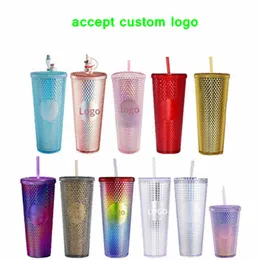 Mugs 710ML studded cups Diamond Radiant Goddess Straw Cup Coffee Summer Holiday Cold Tumbler 24oz Double Layer Plastic Durian WLL1030