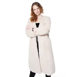 Marka Zima Nowy Koreański Styl Moda Kobiety Rabbit Fur Coat Parka X-Long V-Neck Grube Ciepłe Długie Faux Fur Coats Jacket Hot 211207