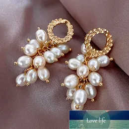 Elegant blad cirkel druvsträng imitation pärla tofs drop örhängen för kvinnor koreanska pärlor pärlor örhängen parti bröllop smycken fabrik pris expert design