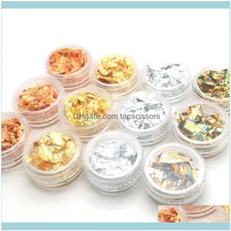 Nail Salon Health Beautynail Glitter Gold Sier Art Foil Paillette Chip Flake Tips Polish Gel UV 디자인 전송 스티커 데칼 매니큐어도