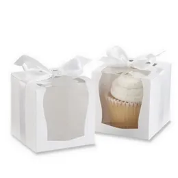 White Brown Cupcake Boxes With Window Christmas Party Birthday Wedding Favor Kid Gift Candy Kraft Paper Muffin Box