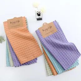 Towel 4pcs/lot Waffle Set Absorbent Microfiber Kitchen Dish Cloth Non-stick Oil Household Cleaning Wiping Kichen Tools