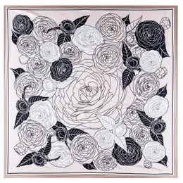 130cm New Silk Scarf Twill Large Square Plain Rose Print Female Headscarf Shawl Handkerchief