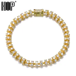 Mężczyźni Cyrkon Miami Baguette Link Bransoletka Biżuteria Hip Hop Biżuteria Złoty Kolor Ciężki Materiał miedzi Iced CZ Chain Bransoletka 8 "