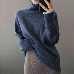 YygeGew Cashmere Jesień Zima Gruba Sweter Pullover Kobiety Z Długim Rękawem Oversize High-Neck Podstawowy Chic Dzianiny Sweter Top 210917