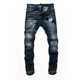 Mens byxor Skinny Jeans Light Wash Ripped Long Blue Motorcycle Rock