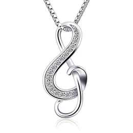 Pandach Authentic 925 Sterling Silver Zircon Music Symbol Pendant Necklace Hot Fashion 2019 New Design Necklace Jewelry N107 Q0531
