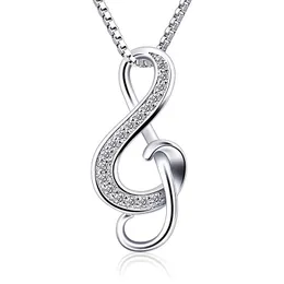 Pandach Authentic 925 Sterling Silver Zircon Music Symbol Hängsmycke Halsband Hot Fashion 2019 Ny Design Halsband Smycken N107 Q0531