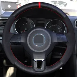 Car Steering Wheel Cover DIY Hand-stitched Soft Black Suede For Volkswagen Golf 6 Mk6 VW Polo Sagitar Bora Santana Jetta MK5