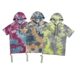 High Quality Off Style White Alphabet Tie Dyed Hoodie Oversized Short Sleeve t5781175