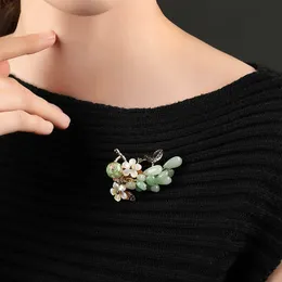 Spille etniche cinesi con fiori in pietra per le donne Design semplice Gioielli di moda Spilla da sposa e spilla Spilla di bigiotteria Regalo