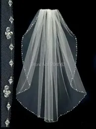 Einlagiger Hochzeitsschleier aus weißem oder elfenbeinfarbenem Perlen-Tüll-Kristallschleier für die Braut mit Kamm X0726