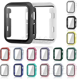 Colorful PC Hard watchband Cases With Tempered Glass Film Button Dustproof Hole For iWatch 7 6 5 4 3 2 1 360 Full Screen Protector No Package