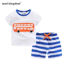 Mudkingdom sommar toddler pojke outfits dragsko kort set söta pojkar kläder stripe barnkläder strand semester 210615