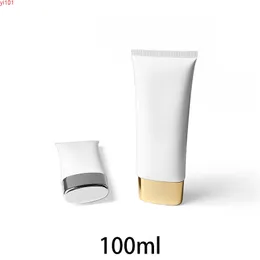 100 ml leere weiße Plastikflasche, Kosmetikbehälter, flacher Stil, Aloe-Creme, Handlotion, Reiseverpackung, Tube, kostenloser Versand, gute Menge