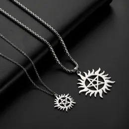Skyrim Stainless Steel Shining Sun Pentagram Pendant Necklace Supernatural Dean Statement Box Chain Necklaces Jewelry Women Men Y0301