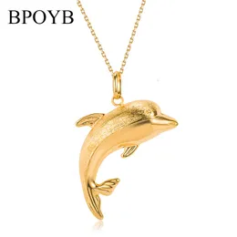 Bpoyb mousserande ren guld vakuum plätering charm dubai afrika dolphin halsband hängsmycke för kvinnor män lyx smycken