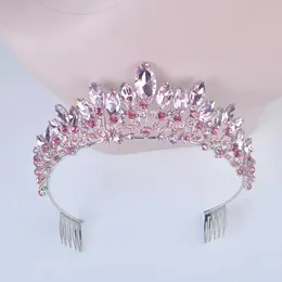 Новая мода барокко роскошь розовый кристалл свадебные корона Tiaras Женщины Diadem Tiaras для девушки невесты свадебные аксессуары для волос X0625