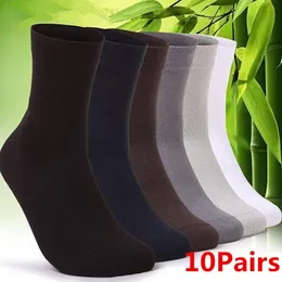 Mäns strumpor 10Pairs / parti bambu fiber sommar tunna stripe långa män silke affärer ingen häl calcetines hombrre