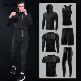 Sportkläder man kompression sport kostym hooded reflekterande tracksuits sport joggare träning fitness gym kläder löpande männen 211006