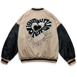 Hip Hop Streetwear Бейсболка для бейсбола 221 буква сердца вышивка для вышивания лоскутный бомбардировщик Harajuku повседневная вариационная колледжа пальто 2111126