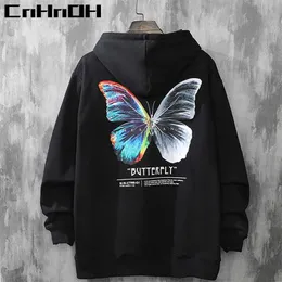 CnHnOH Men Hip Hop Sweatshirt Hoodie Butterfly Streetwear Harajuku Pullover Hoodie Cotton Fleece Winter Autumn Black Hoodie 211014