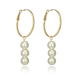 2021 New Pearl Dangle Earrings Alloy Gold Circle Long Chandelier Graceful Women Earrings Fashion Jewelry Gift