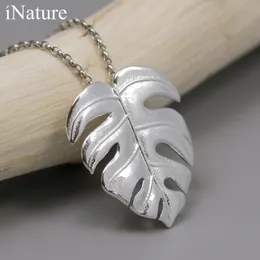 INATURE 925 Sterling Silver Necklaces Fashion Monstera Leaf Leaves Pendant Necklace Women Statement Jewelry Q0531