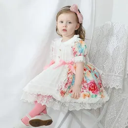 Odzież dla niemowląt Hiszpański Vintage Turcja Koronki Szycia Print Bow Infant Easter Eid Princess Gilr Lolita Dress A81 Q0716